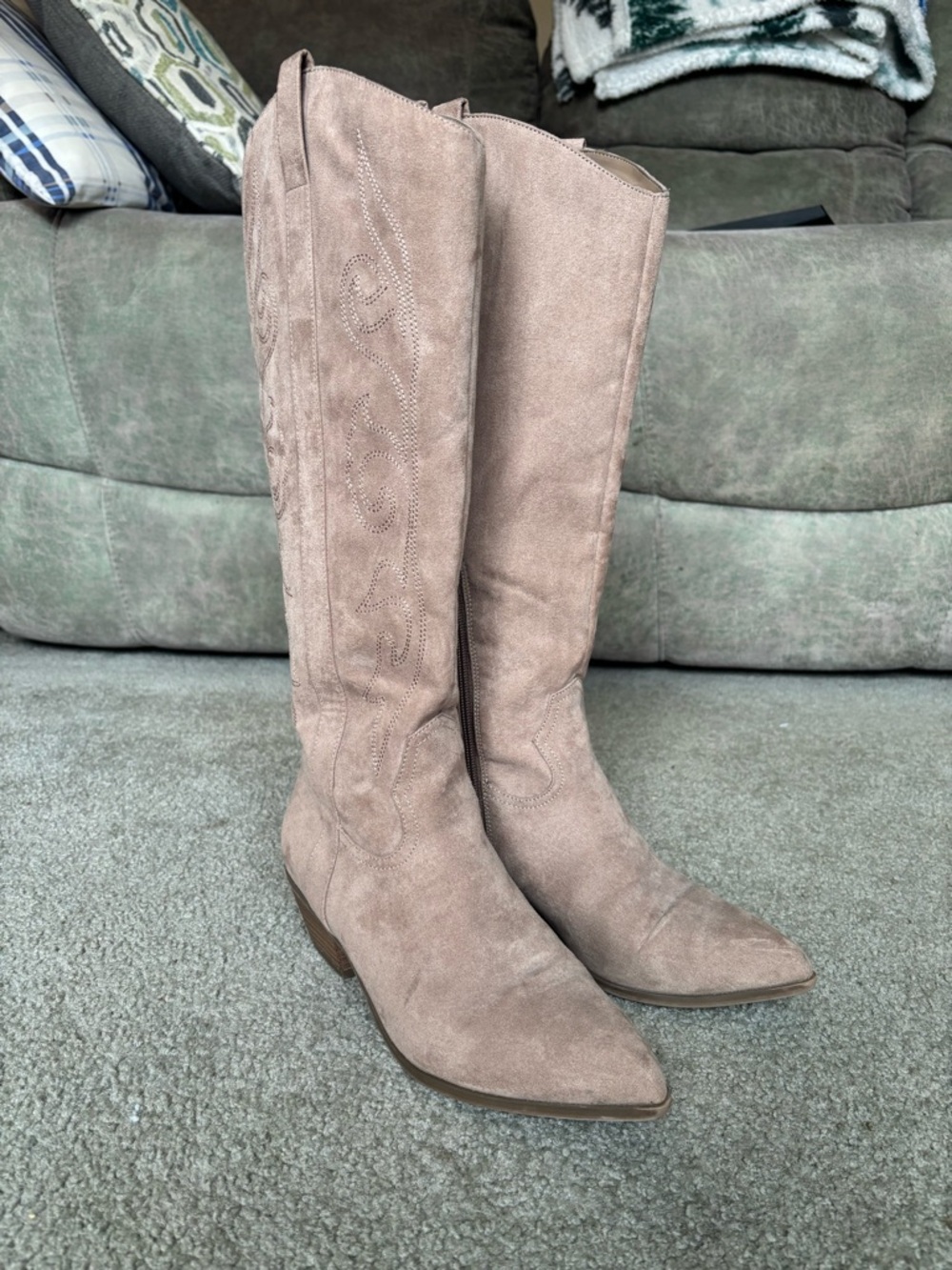 American Eagle Outfitters Taupe Suede Knee-High Heeled Boots